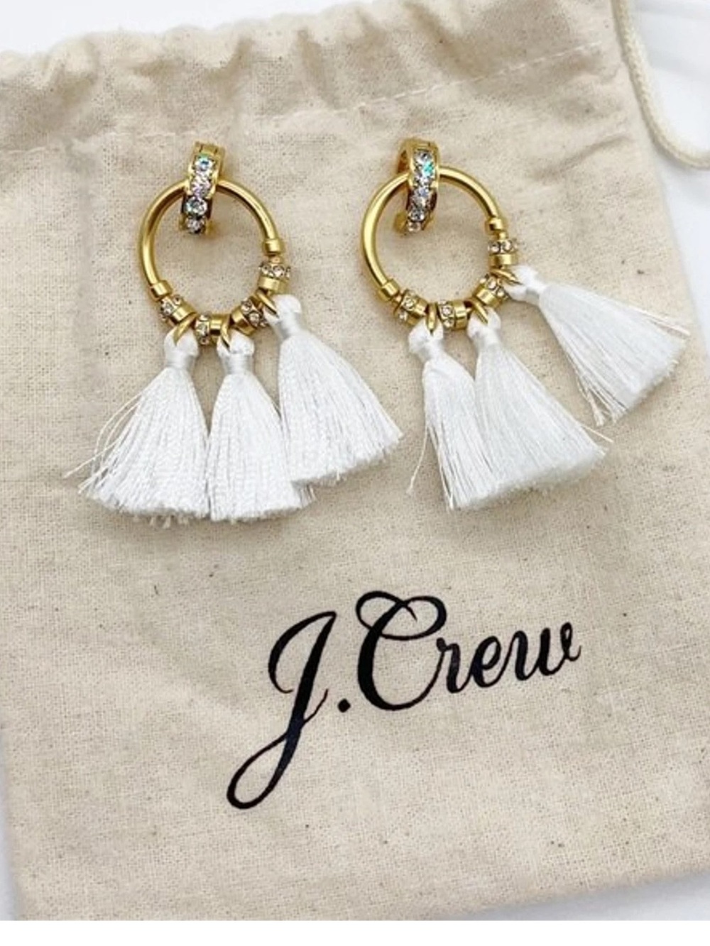 J. Crew Pave Tassel Earrings / white
